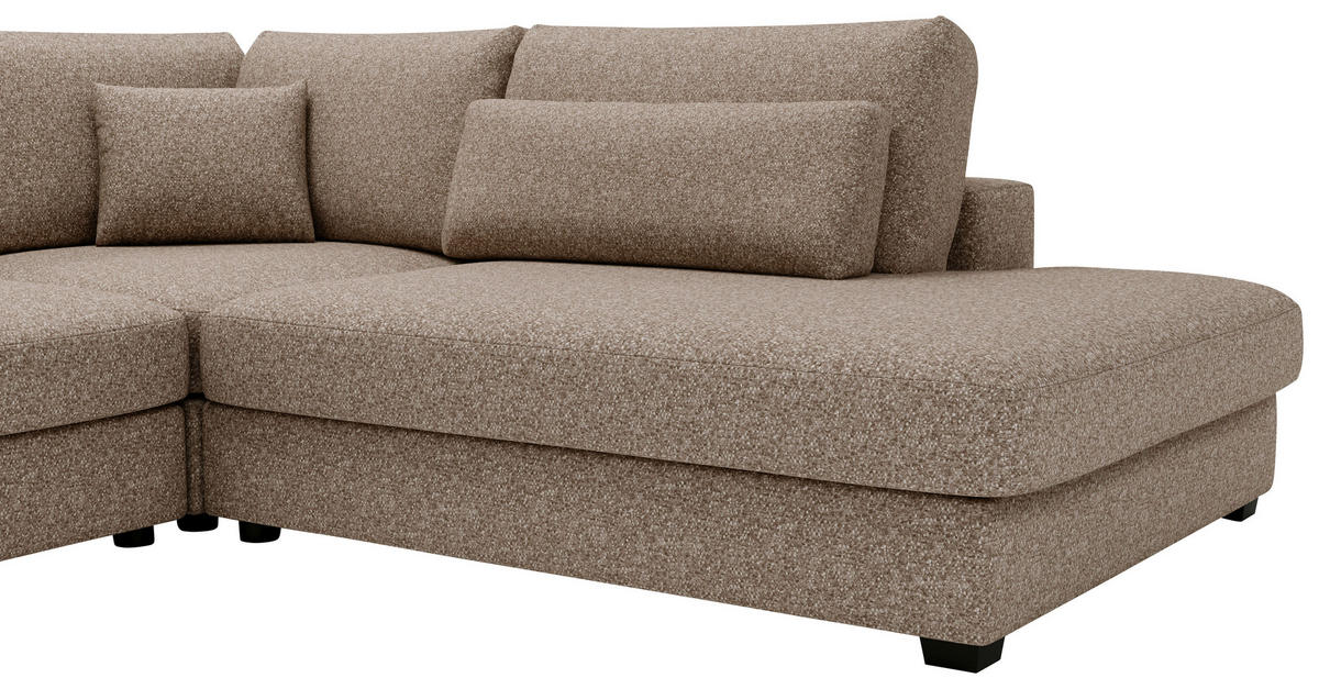 ECKSOFA in Plüsch, Bouclé Hellbraun  - Hellbraun/Schwarz, Design, Kunststoff/Textil (332/244cm) - Livetastic