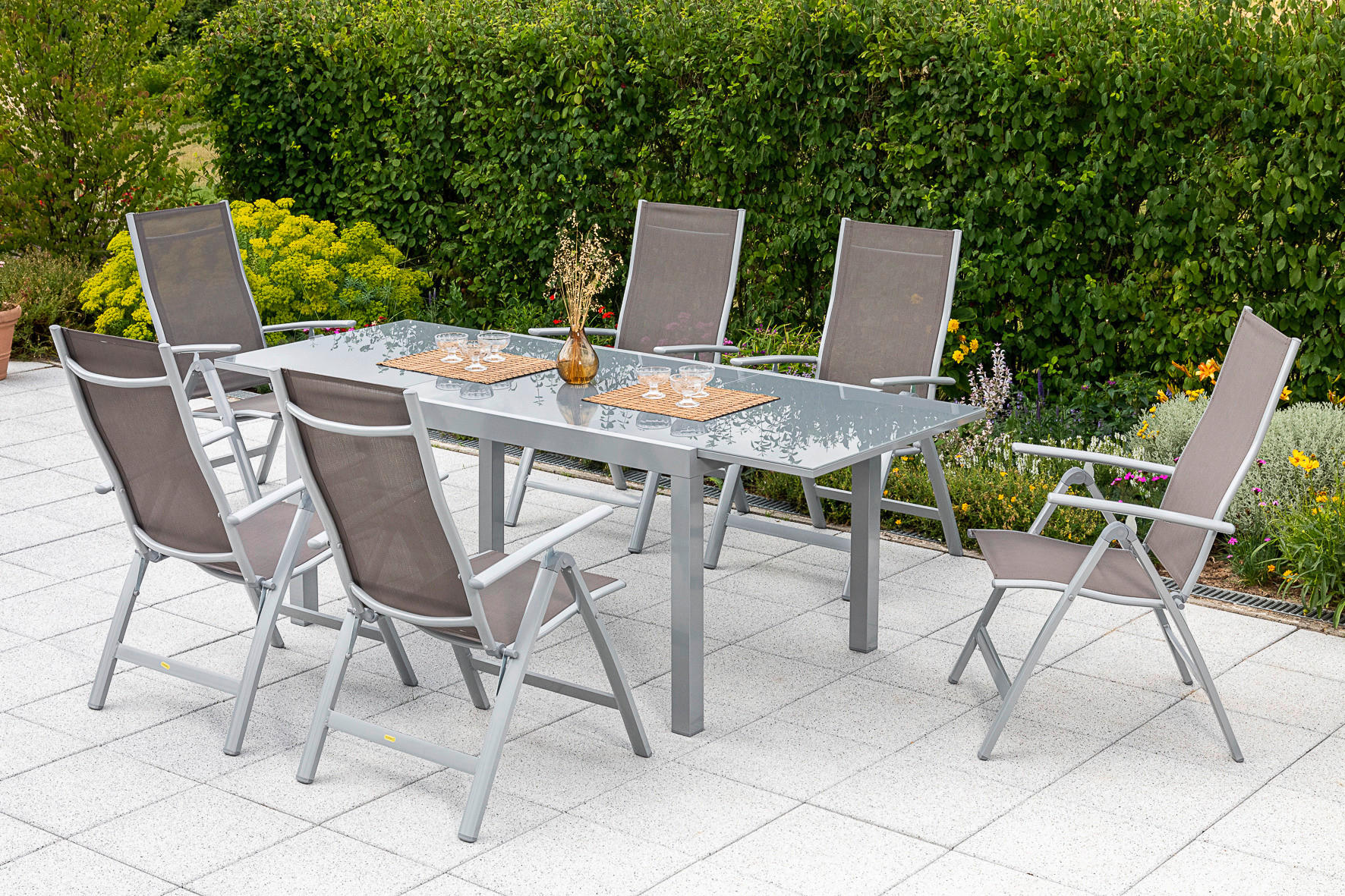 GARTENSET Aluminium  - Taupe/Silberfarben, MODERN, Textil/Metall - Gardenson