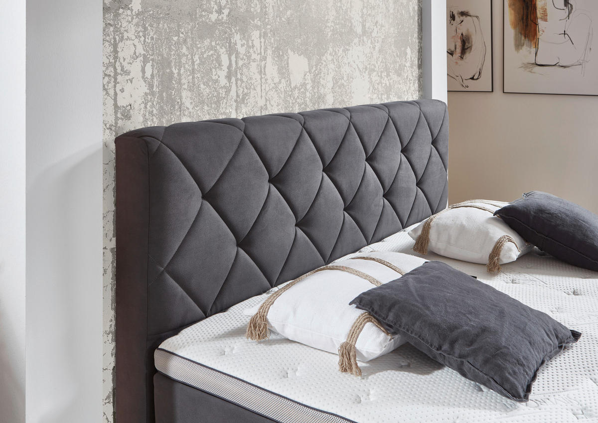 BOXSPRINGBETT 180/200 cm  in Anthrazit  - Anthrazit/Schwarz, Konventionell, Textil/Metall (180/200cm) - Carryhome