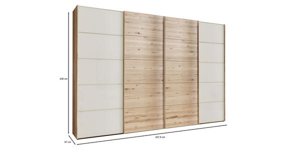 SCHWEBETÜRENSCHRANK 330/236/67 cm 4-türig  - Champagner/Buchefarben, Natur, Glas/Holz (330/236/67cm) - Linea Natura