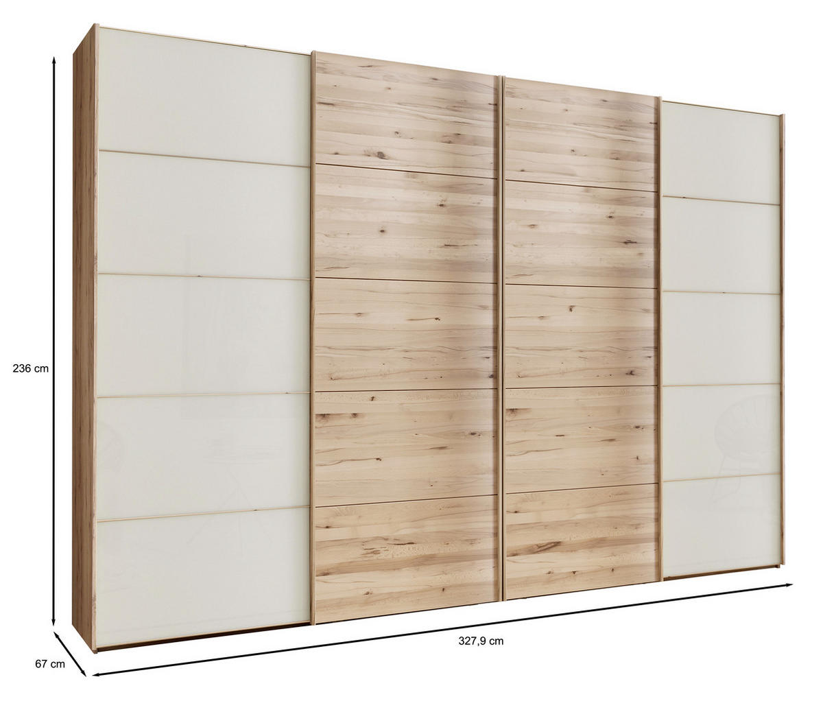 SCHWEBETÜRENSCHRANK 330/236/67 cm 4-türig Buchefarben, Champagner  - Champagner/Buchefarben, Natur, Glas/Holz (330/236/67cm) - Linea Natura