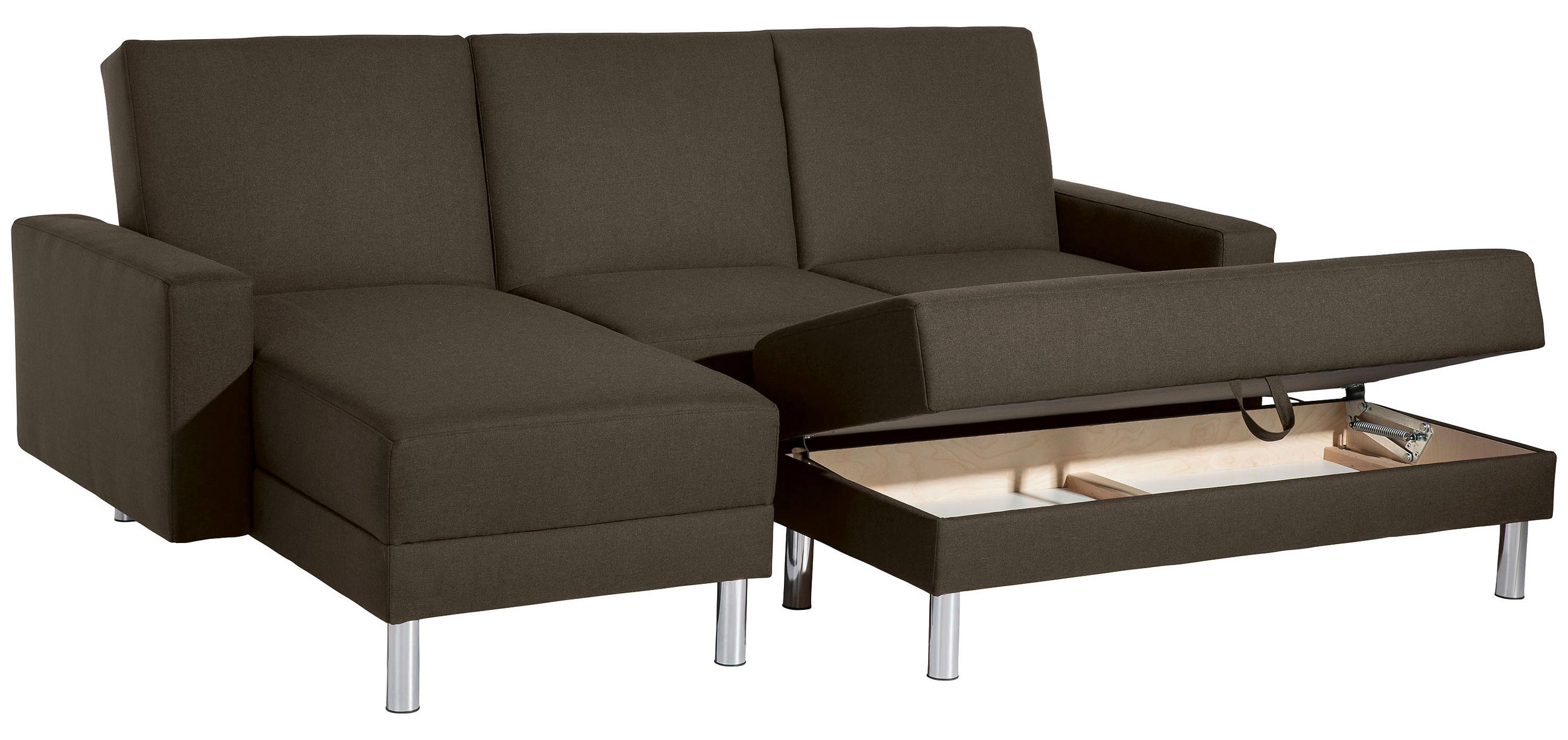 ECKSCHLAFSOFA inkl. Hocker in Braun Textil   - Chromfarben/Braun, Konventionell, Textil/Metall (152/230cm) - Max Winzer