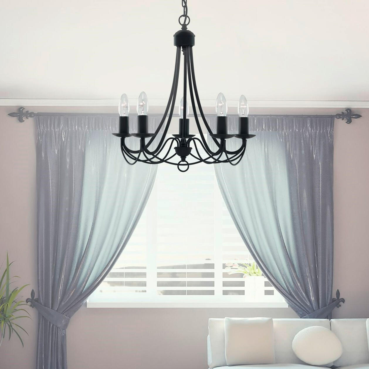 KRONLEUCHTER Maypole 46/120 cm   - Schwarz, KONVENTIONELL, Metall (46/120cm) - Searchlight