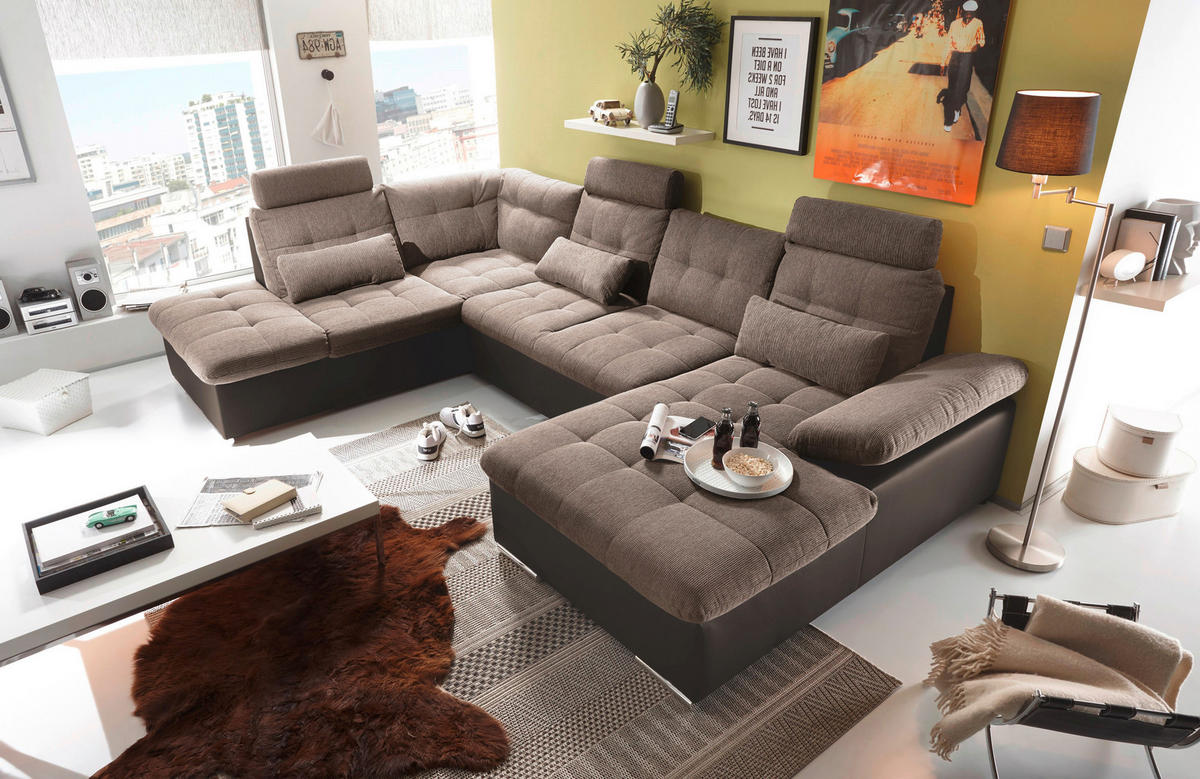 WOHNLANDSCHAFT Dunkelbraun, Hellbraun Webstoff  - Hellbraun/Dunkelbraun, MODERN, Textil (218/324/170cm) - MID.YOU