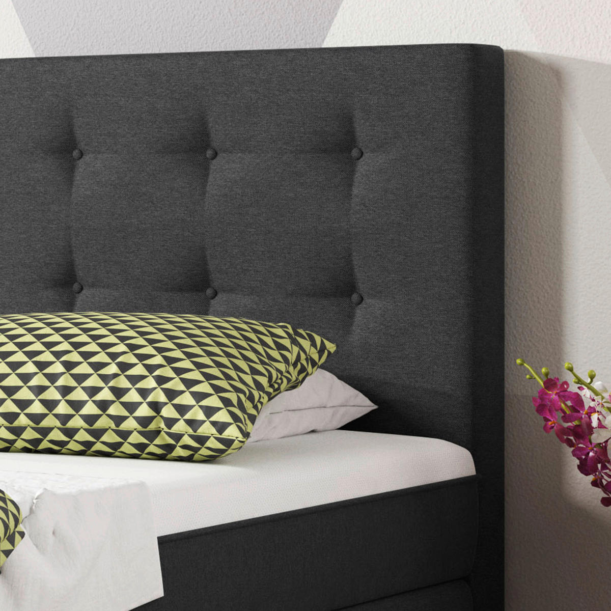 BOXSPRINGBETT 90/200 cm  in Anthrazit  - Anthrazit/Silberfarben, KONVENTIONELL, Textil/Metall (90/200cm) - MID.YOU