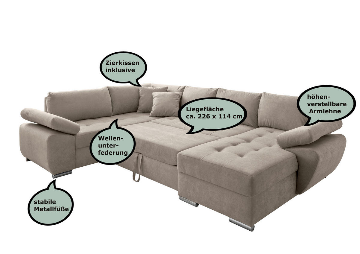 WOHNLANDSCHAFT in Cord Olivgrün  - Chromfarben/Olivgrün, KONVENTIONELL, Textil/Metall (157/305/219cm) - Livetastic