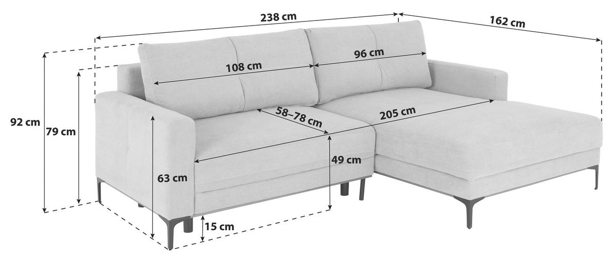 ECKSOFA in Gelb  - Gelb/Schwarz, Modern, Textil/Metall (238/162cm) - Ondega