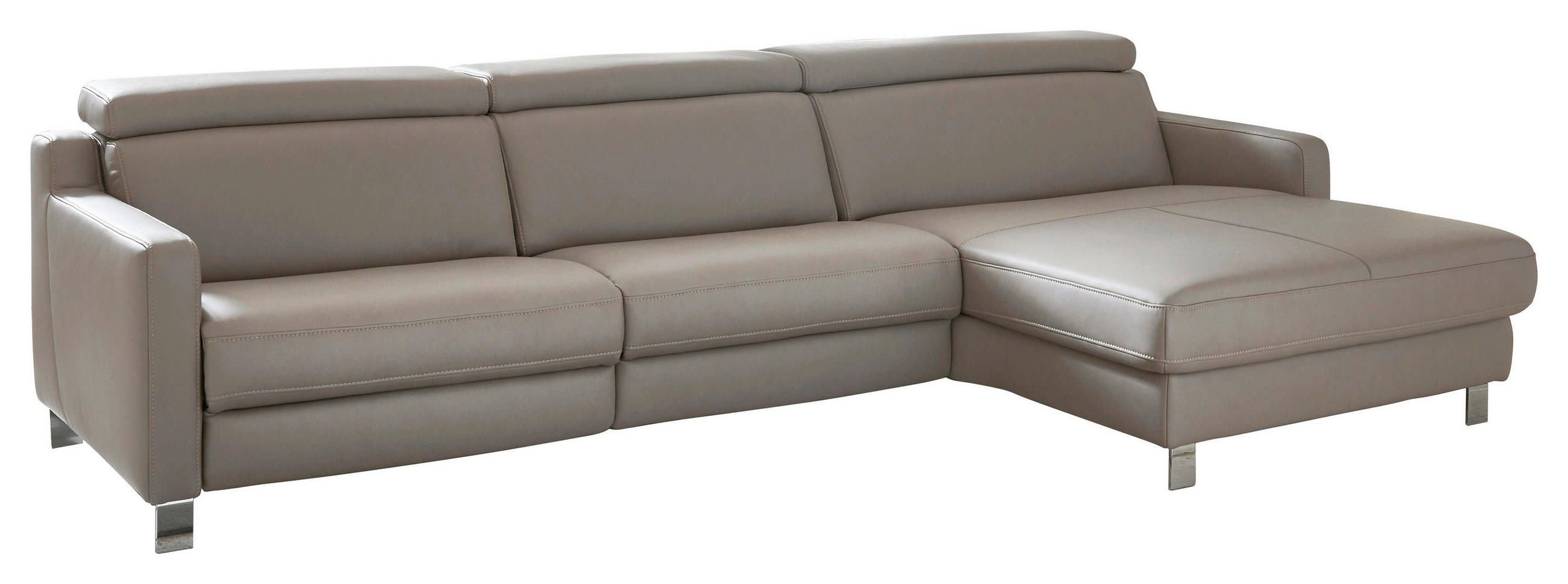 ECKSOFA Grau Echtleder  - Chromfarben/Grau, Design, Leder/Metall (321/176cm) - Valdera