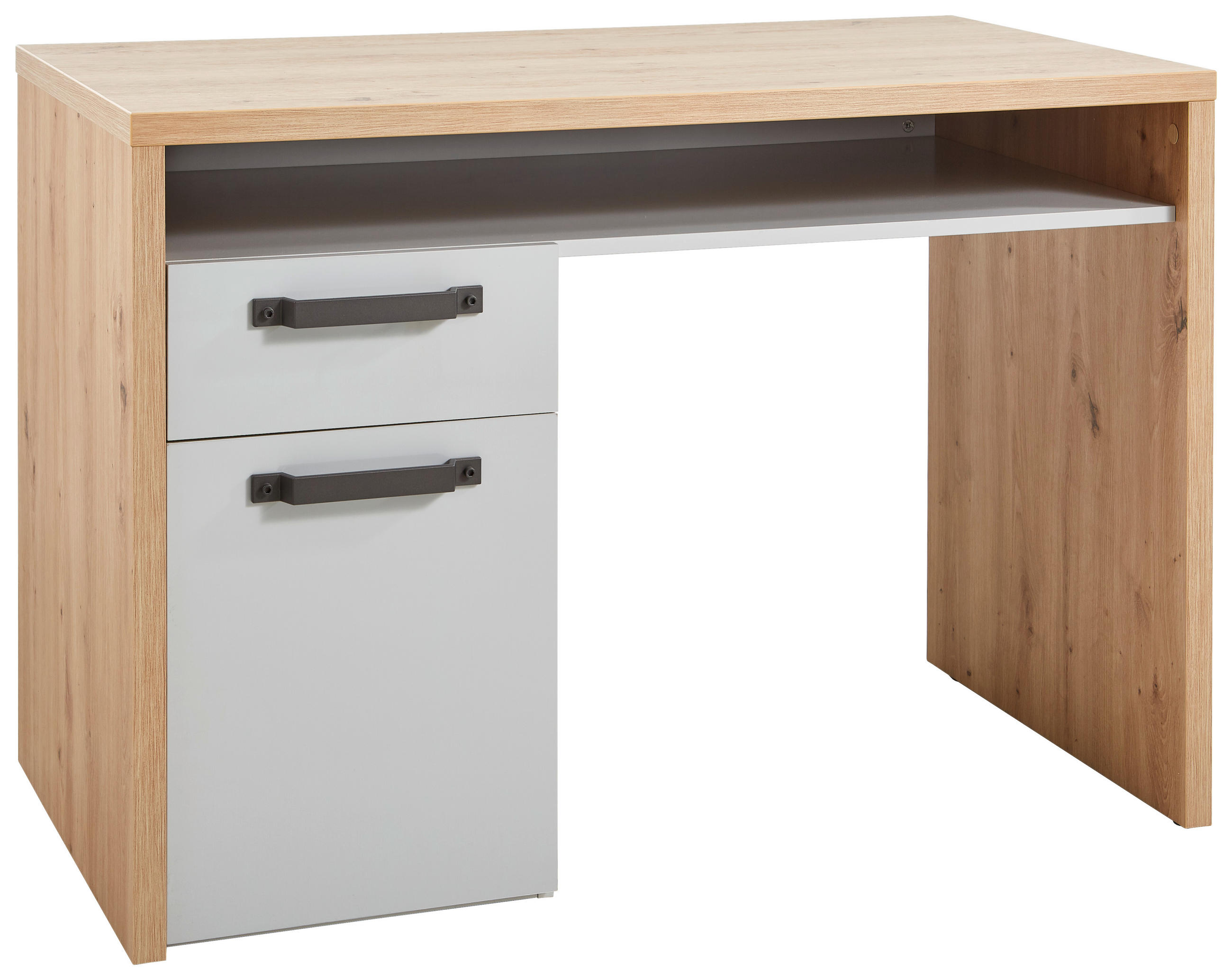 JUGENDSCHREIBTISCH Grau, Eichefarben - Dunkelgrau/Eichefarben, MODERN, Metall (111,6/60,2/76,7cm) - Xora