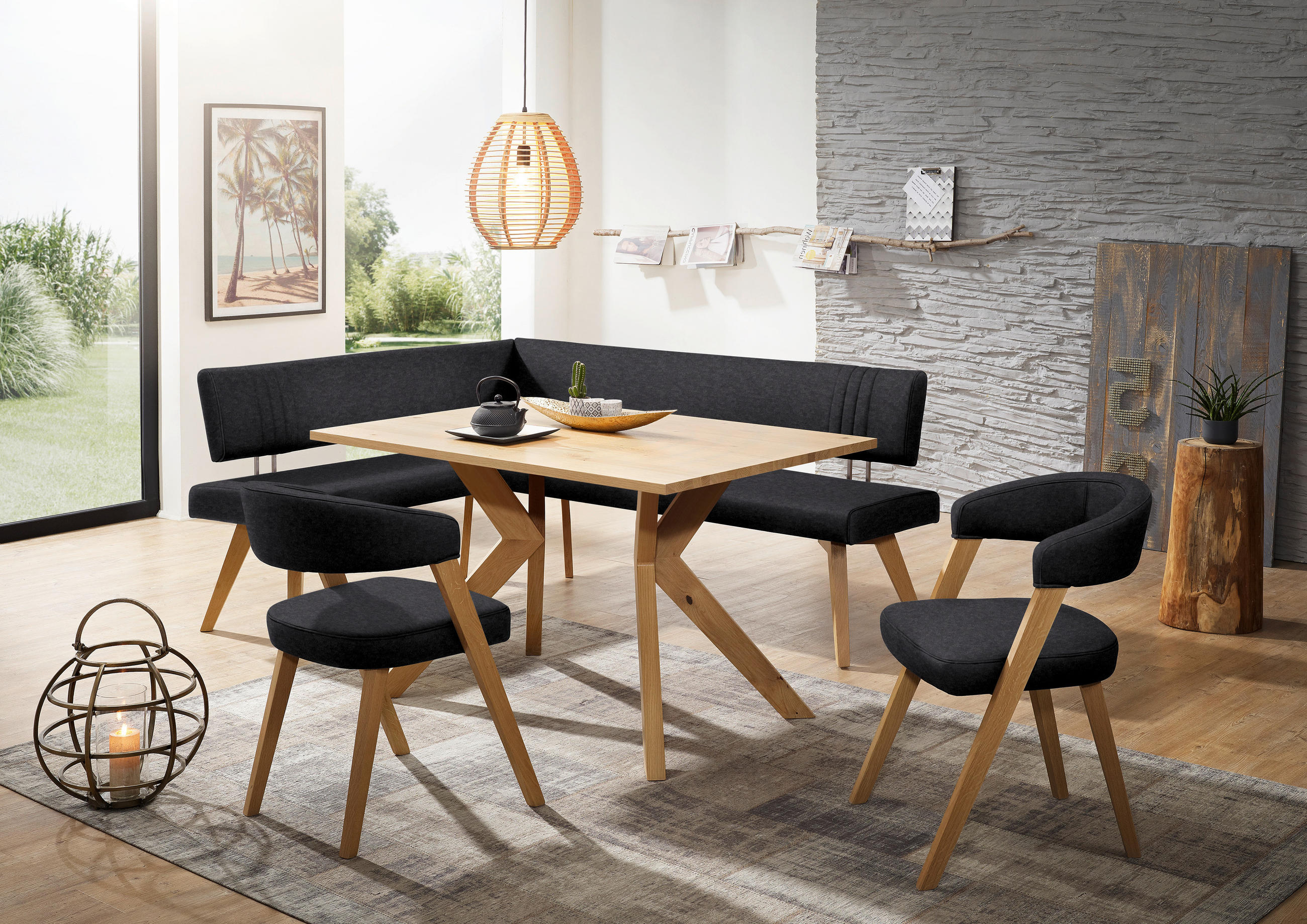 ECKBANK 160/170 cm  in Schwarz, Wildeiche  - Wildeiche/Eichefarben, Design, Holz/Textil (160/170cm) - Venda
