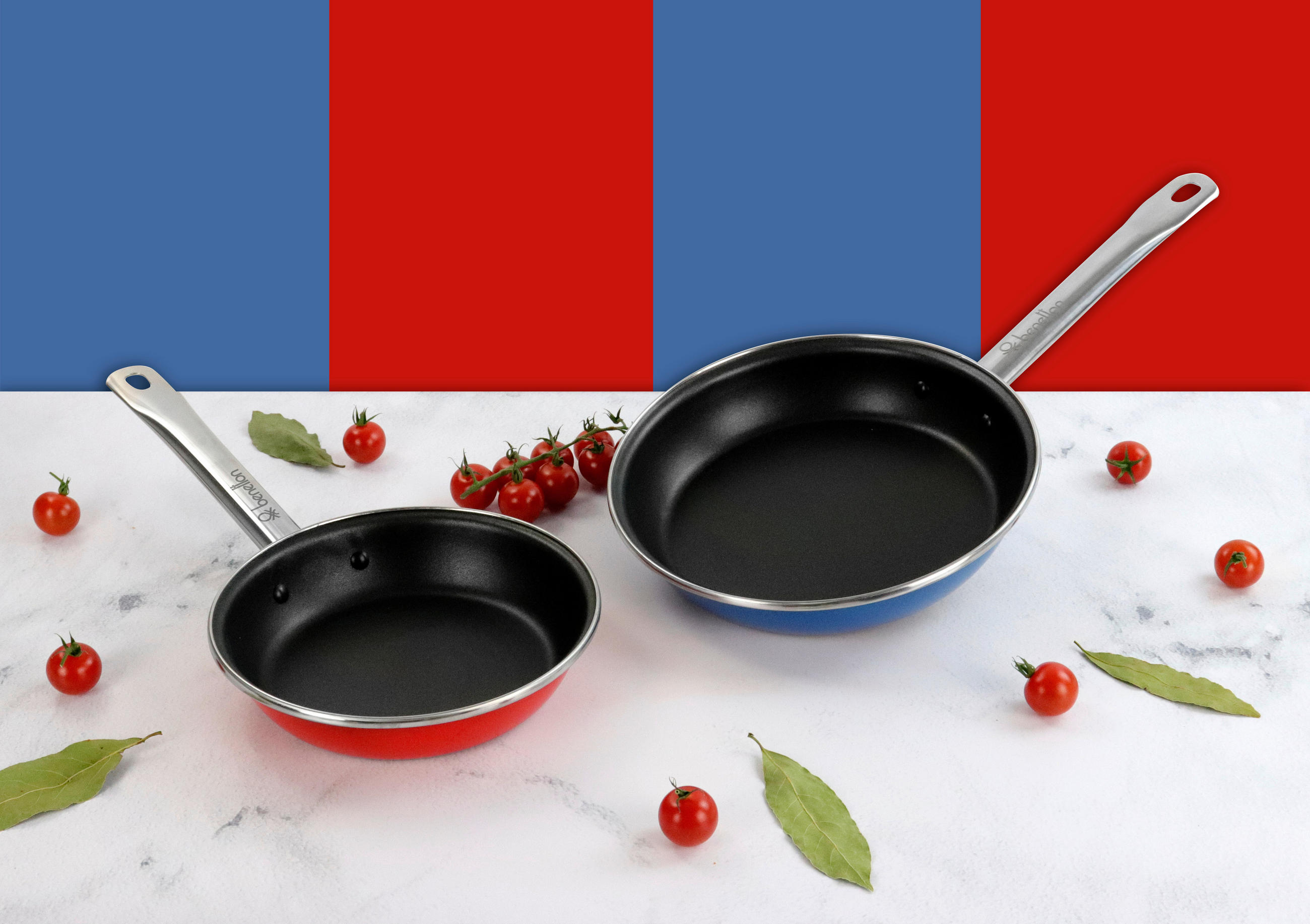 PFANNENSET Stahl 2-teilig  - Blau/Rot, Basics, Metall - Benetton
