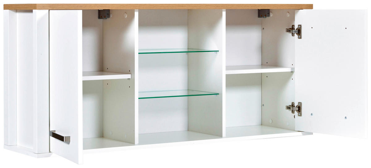 KÜCHENOBERSCHRANK 130/57/33 cm  in Weiß, Eiche Artisan  - Silberfarben/Weiß, MODERN, Glas/Holzwerkstoff (130/57/33cm) - home24