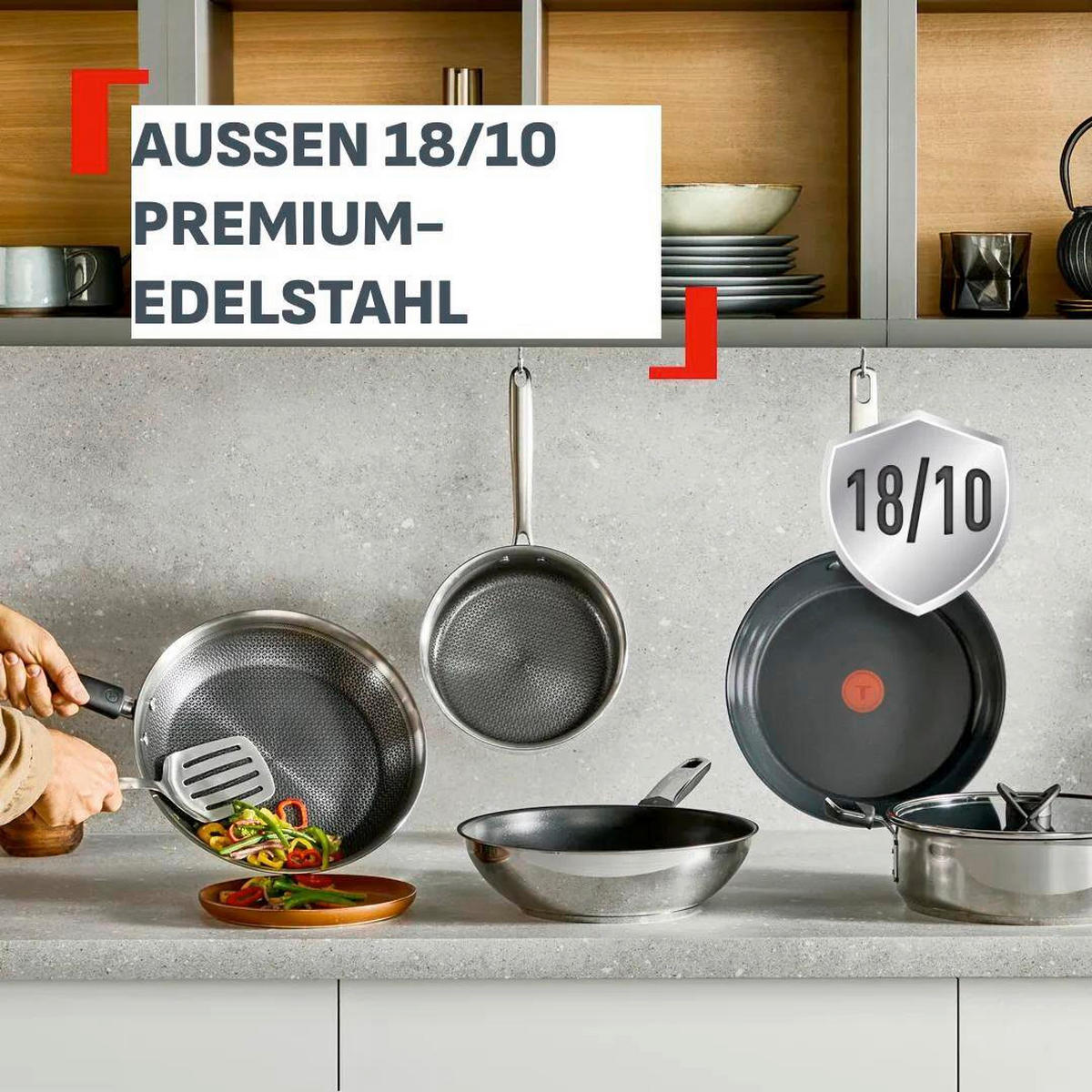 PFANNENSET Emotion+ 2-teilig  - Edelstahlfarben/Schwarz, Basics, Metall - Tefal