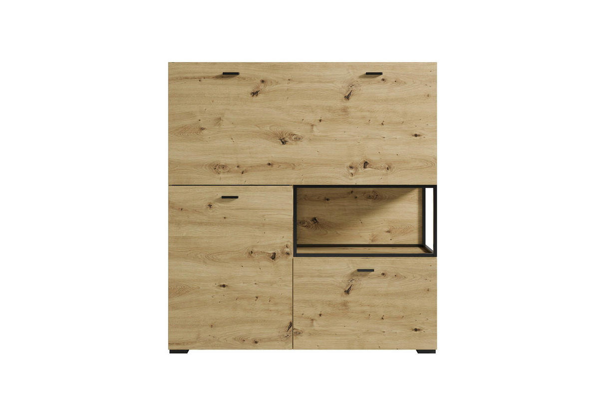 HIGHBOARD FRAME, 120/127/40 cm,  - Schwarz/Eiche Artisan, MODERN, Holzwerkstoff/Metall (120/127/40cm) - MID.YOU
