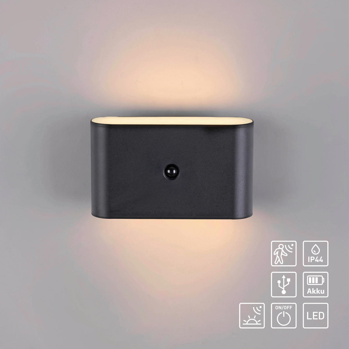 AKKU-WANDLEUCHTE 16/6,5/9,5 cm   - Schwarz, Design, Kunststoff/Metall (16/6,5/9,5cm)