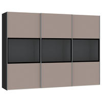 SCHWEBETÜRENSCHRANK 303/220/65 cm 3-türig Schwarz, Hellbraun  - Hellbraun/Silberfarben, Design, Glas/Holzwerkstoff (303/220/65cm) - Jutzler