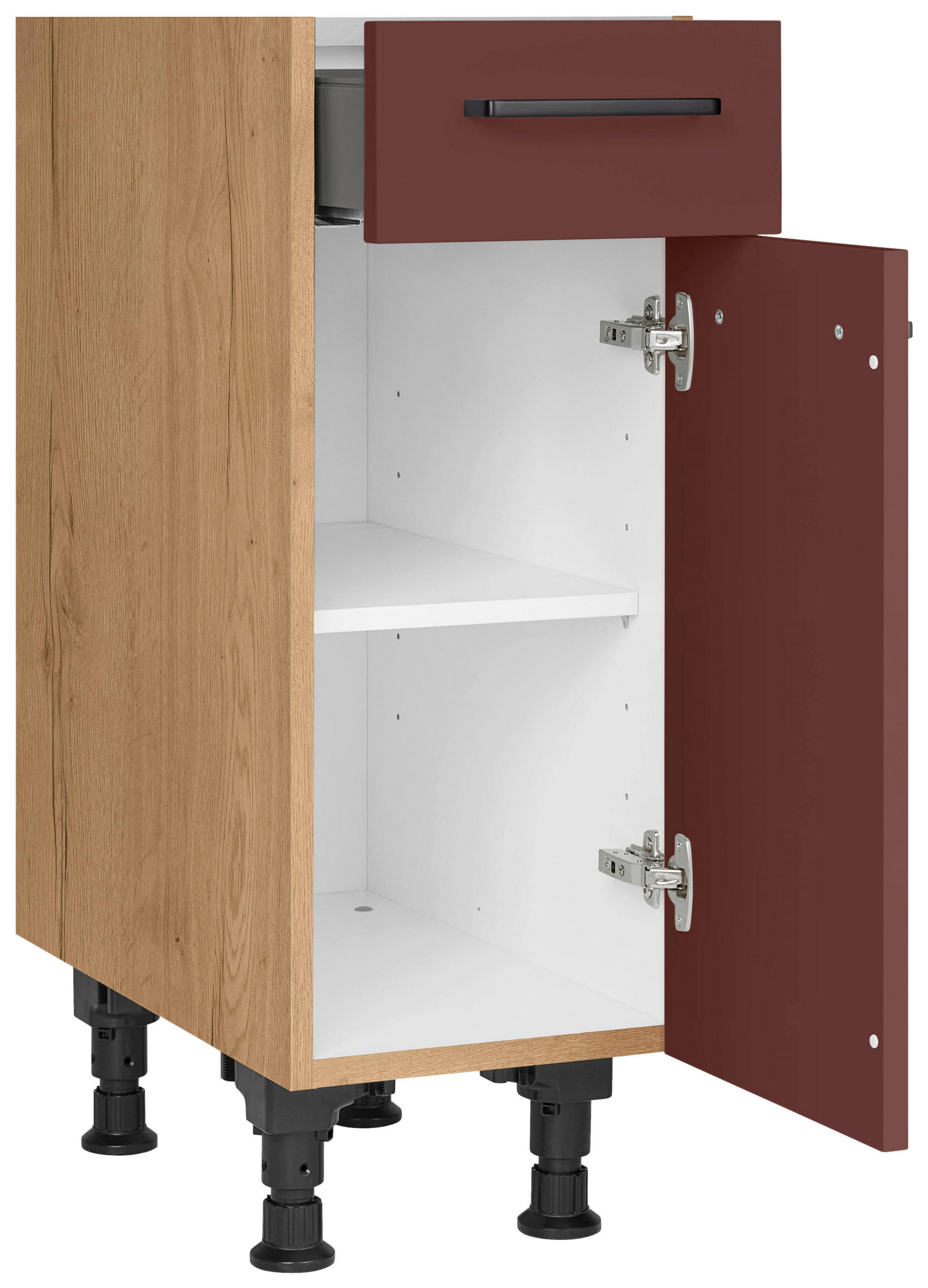 SCHUBKASTENUNTERSCHRANK 30/87/56 cm  in Rot, Eichefarben  - Eichefarben/Rot, MODERN, Holzwerkstoff/Metall (30/87/56cm) - Nobilia