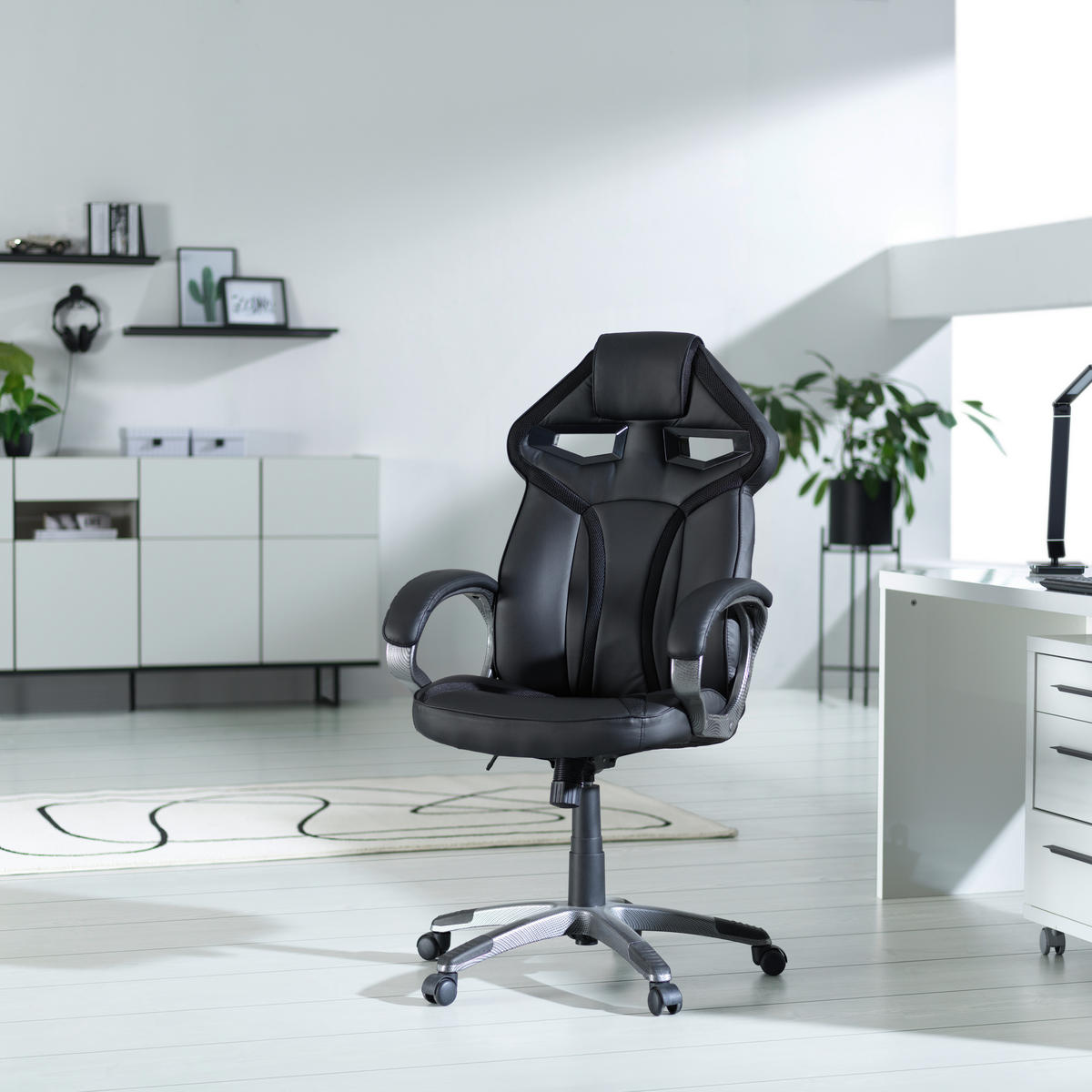 GAMINGSTUHL  in Lederlook, Netzbespannung Grau, Schwarz  - Schwarz/Grau, Design, Kunststoff/Textil (65/117-127/72cm) - Xora