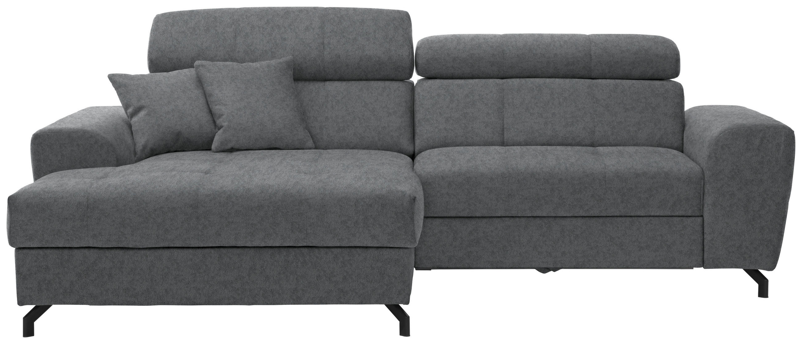 ECKSOFA Grau Velours Zierkissen, Bettkasten, Schlaffunktion, Rücken echt, Kopfteilverstellung  - Schwarz/Grau, Design, Textil/Metall (181/267cm) - Carryhome