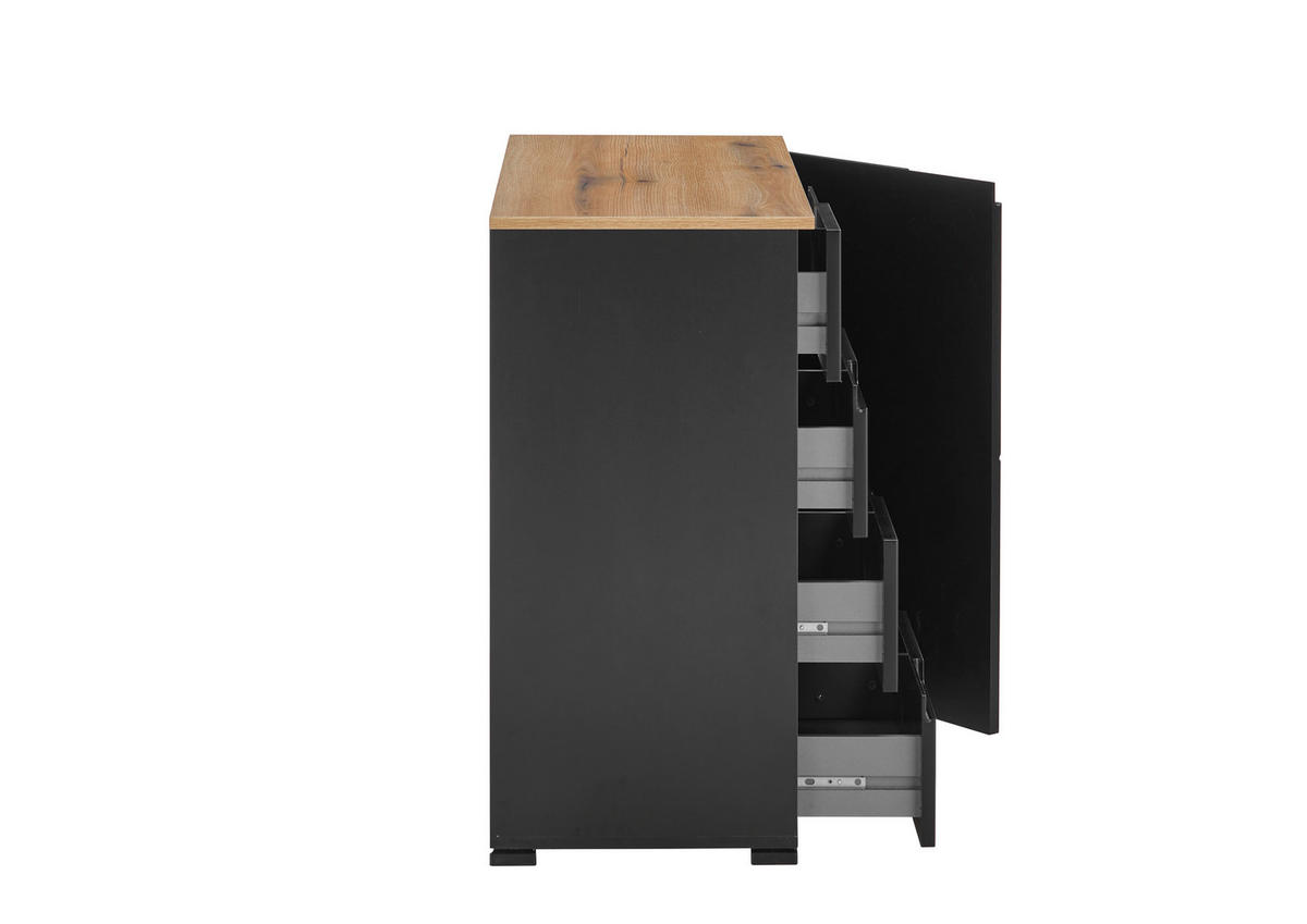 KOMMODE  in 100/80/40 cm  - Eichefarben/Schwarz, Design, Holzwerkstoff/Kunststoff (100/80/40cm) - home24