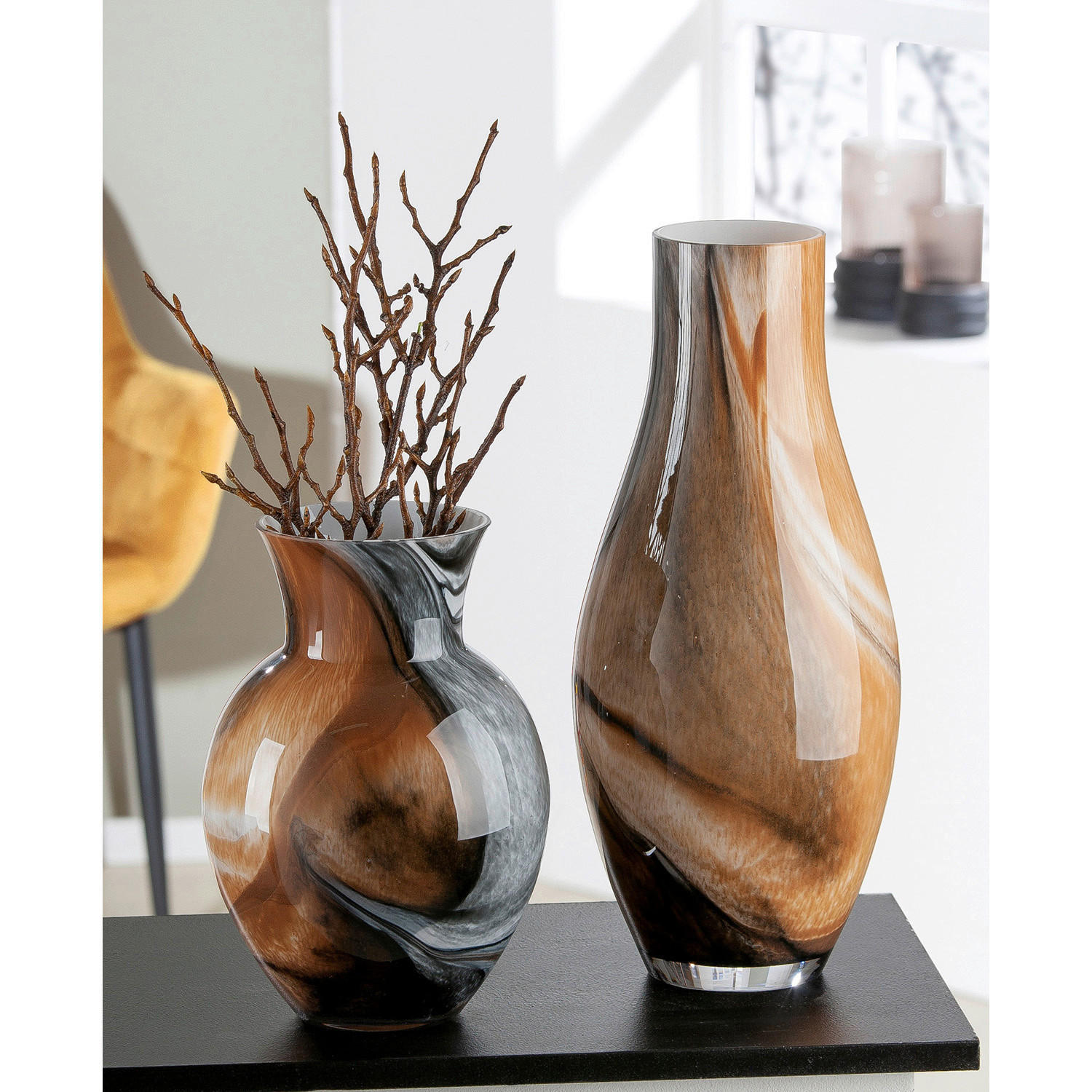 VASE Draga  - Hellbraun/Dunkelgrau, Basics, Glas (18,5/25/18,5cm)