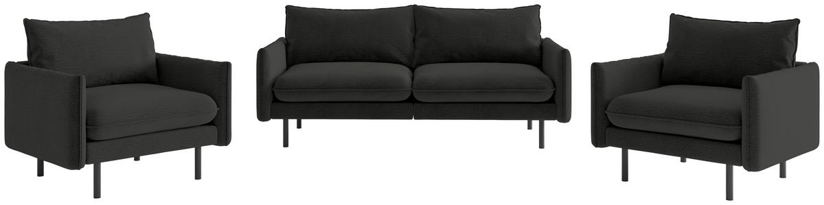 SITZGARNITUR Flachgewebe Dunkelgrau  - Dunkelgrau/Schwarz, Design, Textil (215/85/92cm) - Livetastic