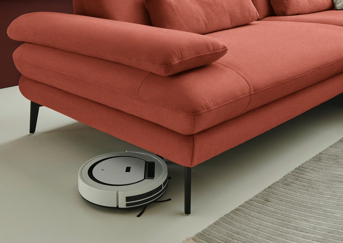 ECKSOFA  in Chenille, Flachgewebe Terracotta  284/180 cm  - Terracotta/Schwarz, Design, Textil/Metall (284/180cm) - Dieter Knoll