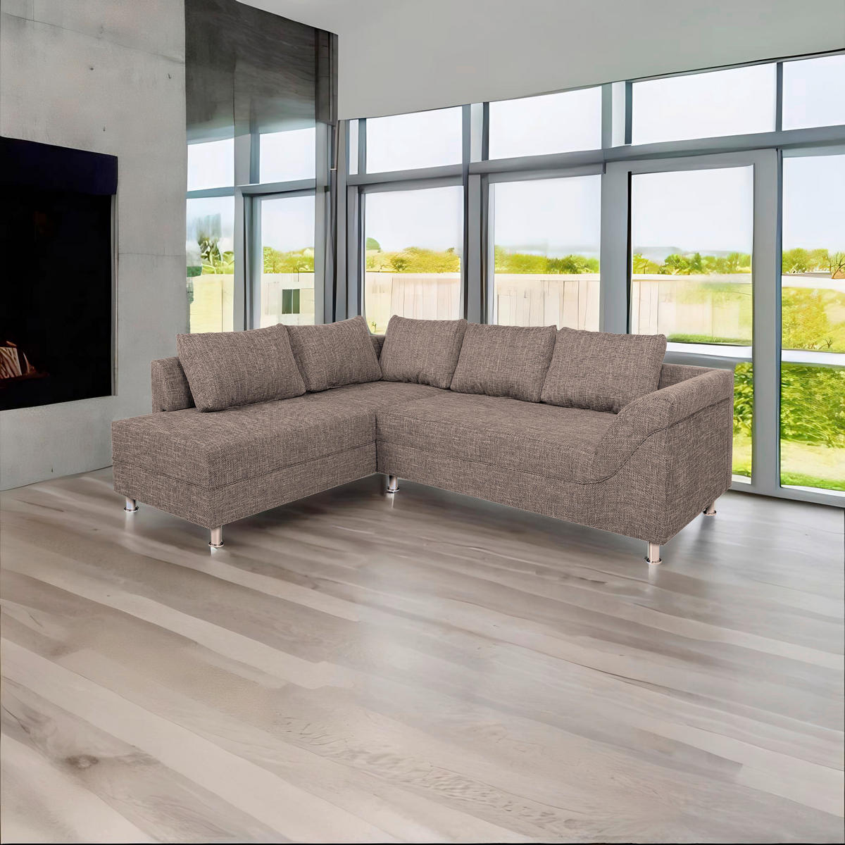 ECKSOFA Cappuccino Webstoff  - Chromfarben/Schwarz, Design, Kunststoff/Textil (200/267cm) - P & B