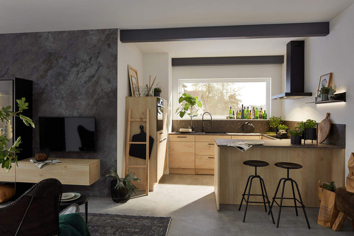 EINBAUKÜCHE   - Eichefarben/Anthrazit, Design, Holzwerkstoff - Dieter Knoll