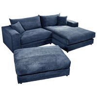 ECKSOFA  Cord, Velours Blau  - Blau/Schwarz, Basics, Kunststoff/Textil (265/180cm) - Livetastic