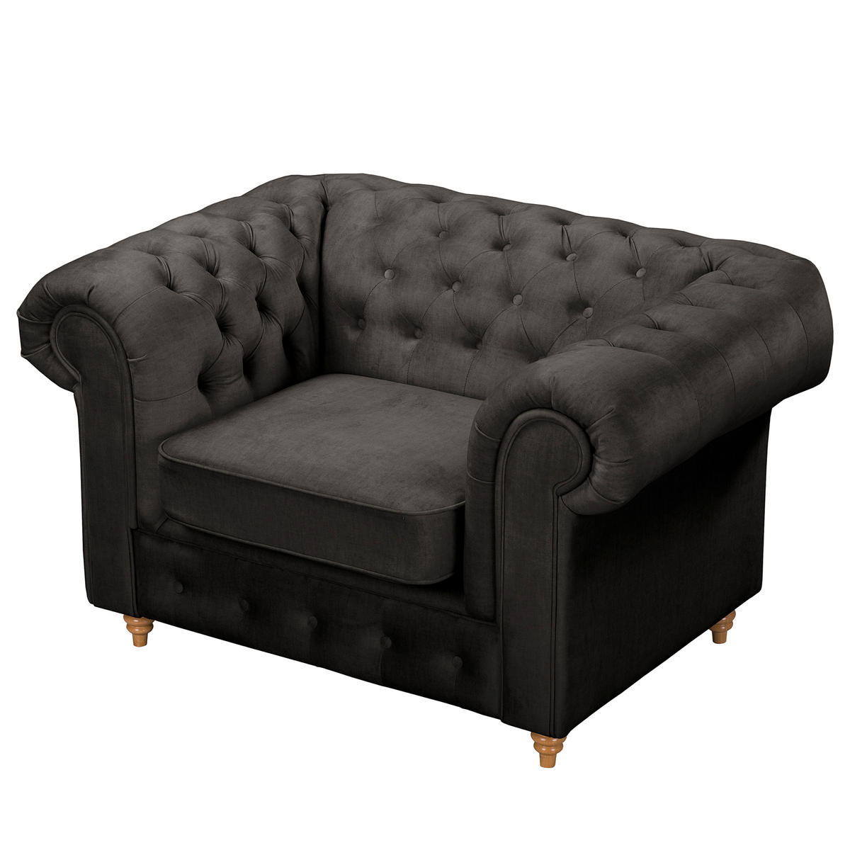 SESSEL in Mikrofaser Anthrazit  - Anthrazit, Design, Holz/Textil (128/75/91cm) - P & B