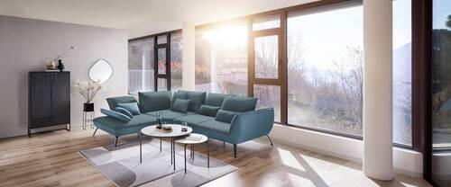 ECKSOFA in Flachgewebe Blau  - Blau/Schwarz, Design, Textil/Metall (250/310cm) - Moderano