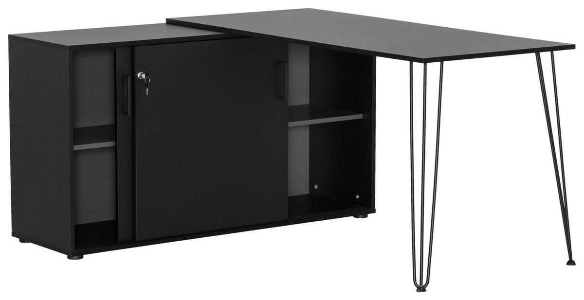 ECKSCHREIBTISCH 145/129,5/73,8 cm  in Schwarz  - Schwarz, MODERN, Holzwerkstoff/Metall (145/129,5/73,8cm) - MID.YOU