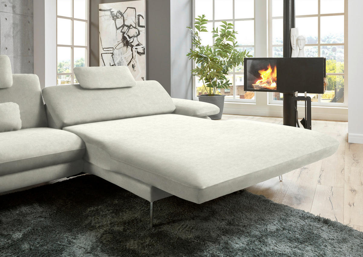 ECKSOFA in Velours Ecru  - Ecru/Schwarz, Design, Textil/Metall (284/184cm) - Dieter Knoll