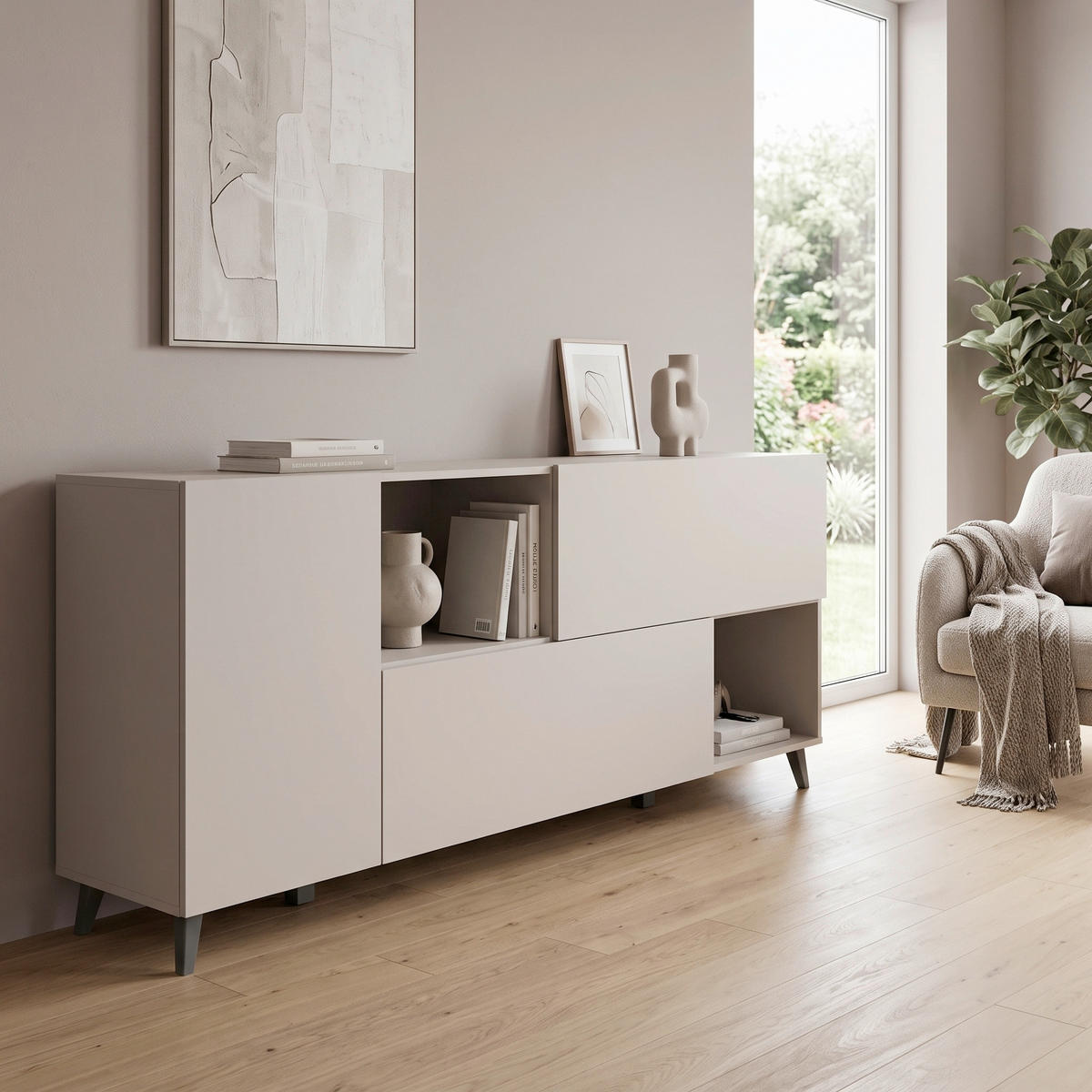 SIDEBOARD  180/76/39 cm  - Kaschmir/Schwarz, Design, Holzwerkstoff/Kunststoff (180/76/39cm) - P & B