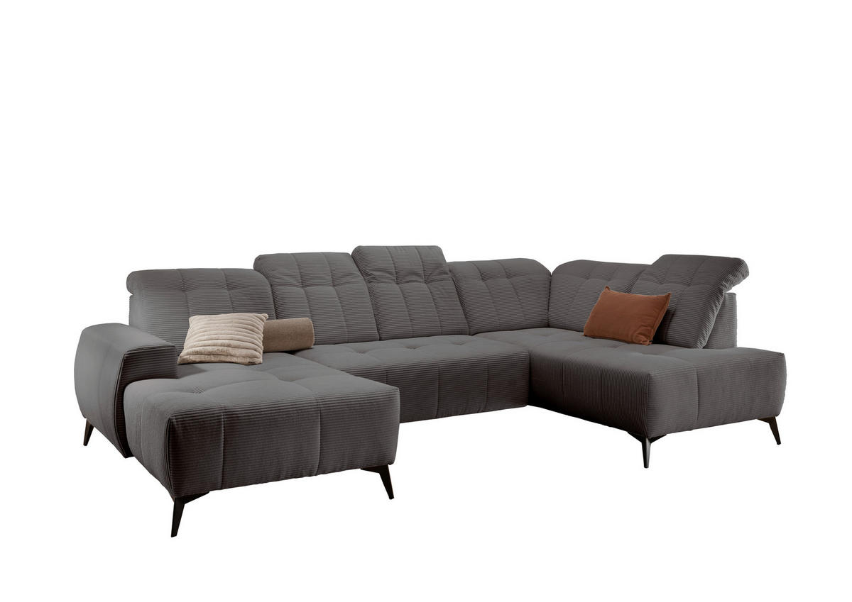 WOHNLANDSCHAFT SANO Grau Cord  - Schwarz/Grau, MODERN, Textil/Metall (180/337/200cm) - Livetastic