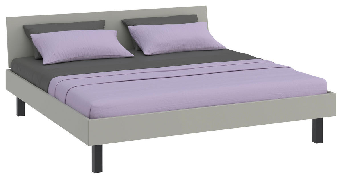 BETT 200/200 cm,  in Hellgrau  - Hellgrau/Schwarz, Design, Metall (200/200cm) - Xora