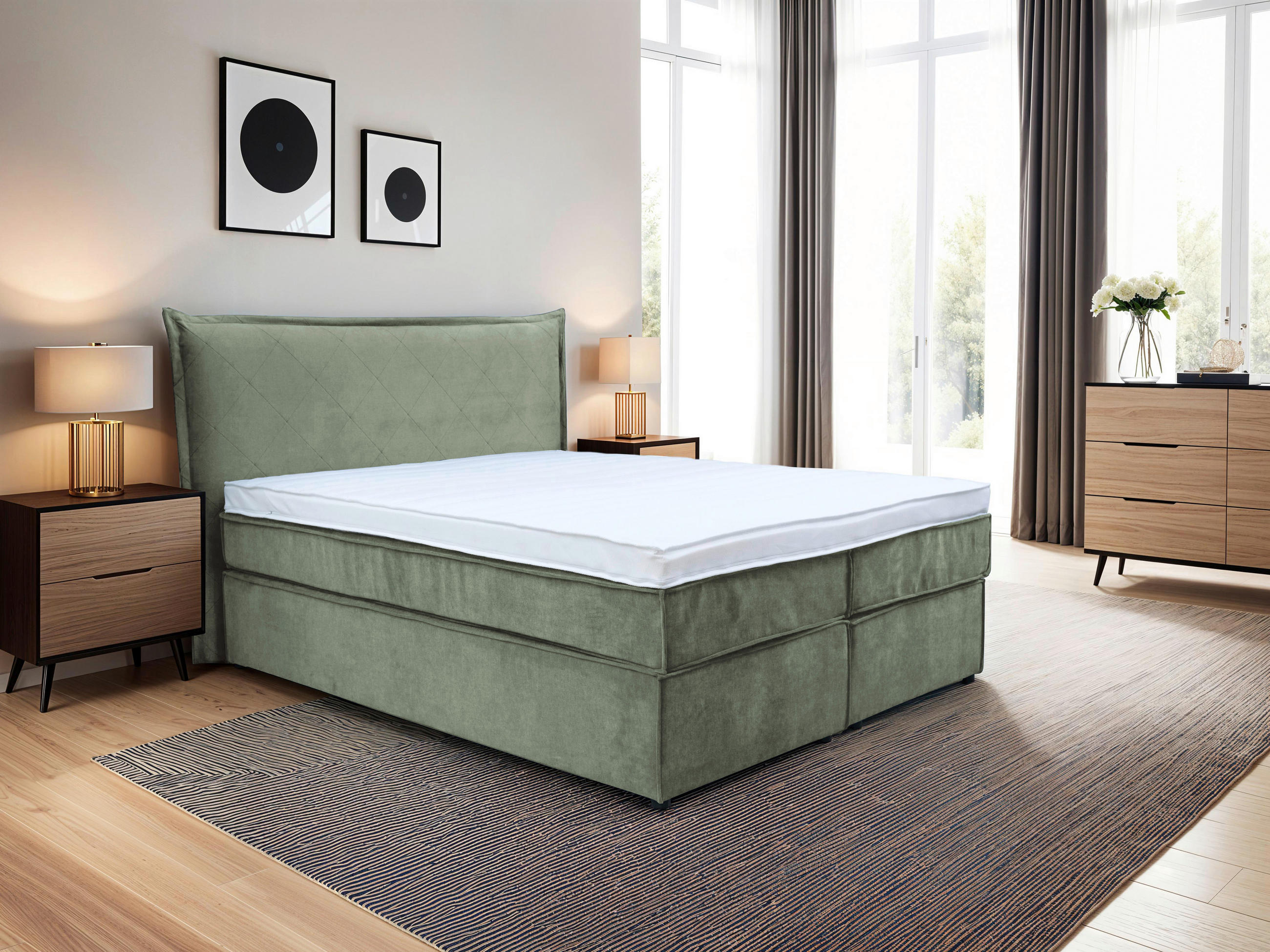 BOXSPRINGBETT 180/200 cm  in Grün  - Schwarz/Grün, KONVENTIONELL, Kunststoff/Textil (180/200cm) - Boxxx