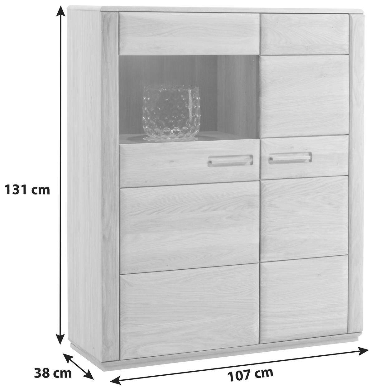 HIGHBOARD  in 107/131/38 cm  - Eichefarben/Silberfarben, Design, Glas/Holz (107/131/38cm) - Livetastic