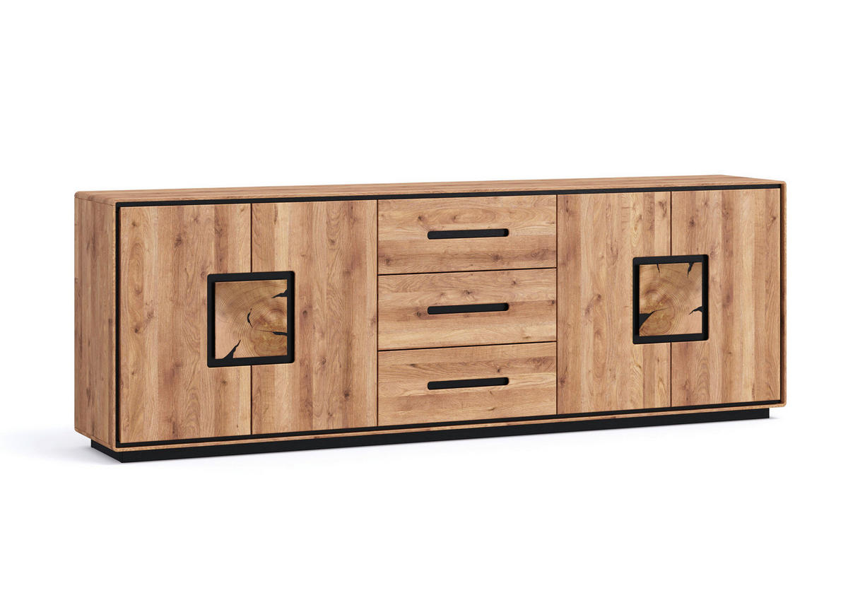 SIDEBOARD  227,00/77/40 cm 3 Schublade(n)  - Wildeiche/Schwarz, Basics, Holz (227,00/77/40cm) - Livetastic