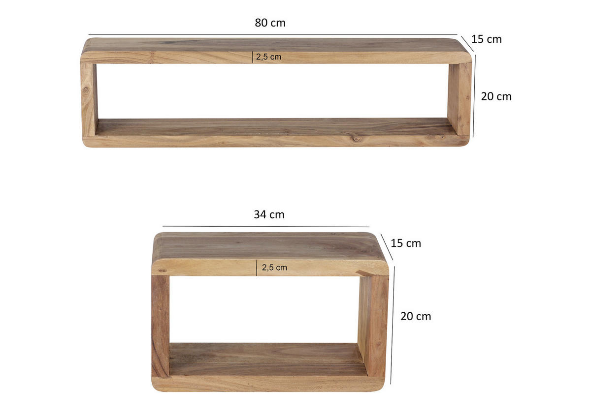 WANDREGALSET 80/20/15 cm  - Akaziefarben, Konventionell, Holz (80/20/15cm) - MID.YOU