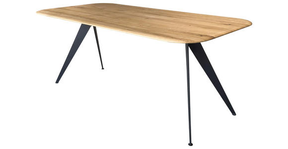ESSTISCH Eiche massiv rechteckig Schwarz, Eichefarben  - Eichefarben/Schwarz, LIFESTYLE, Holz/Metall (160/90/75cm) - Linea Natura