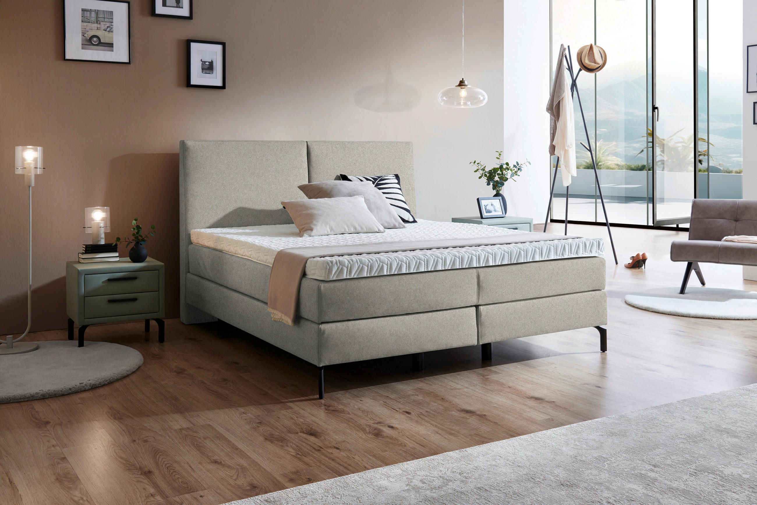 BOXSPRINGBETT 180/200 cm  in Beige  - Beige/Schwarz, KONVENTIONELL, Textil/Metall (180/200cm) - Dieter Knoll