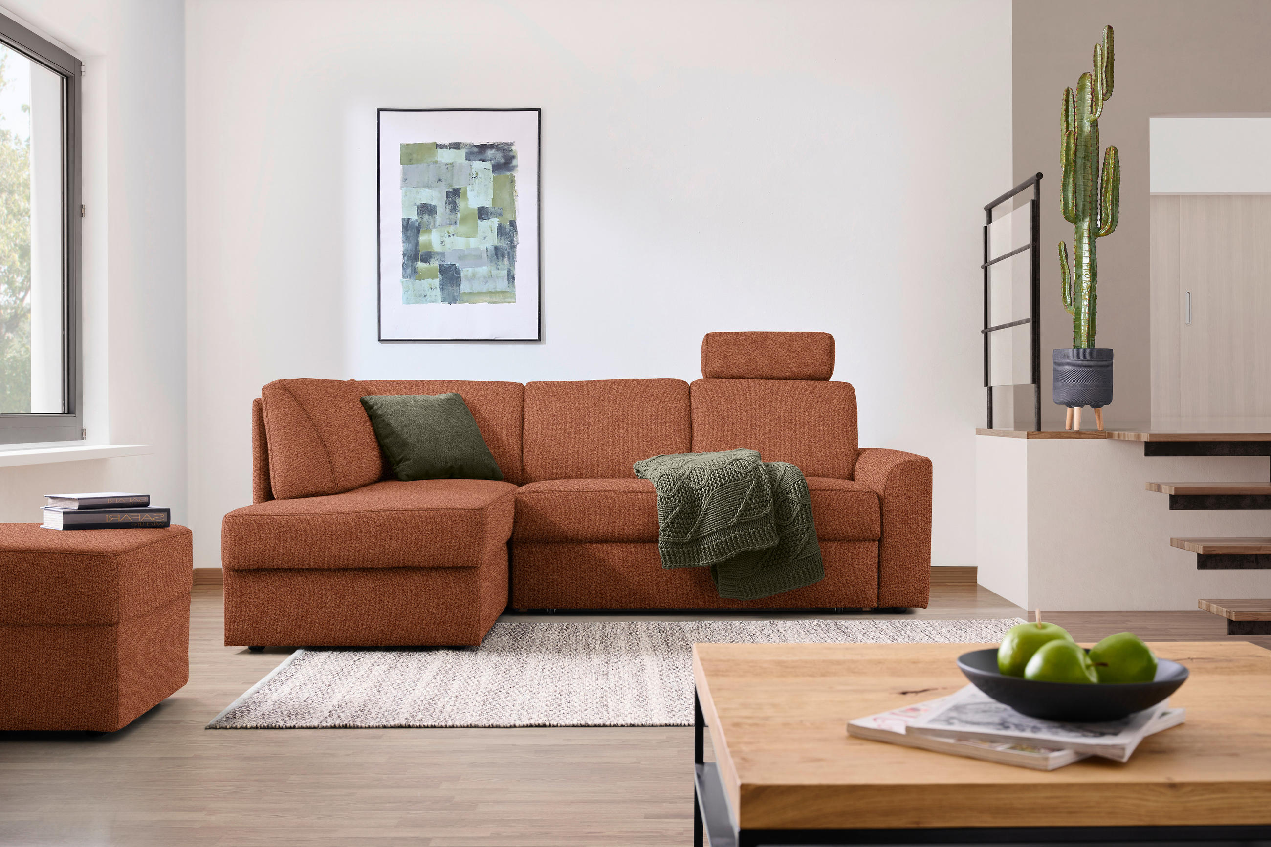 ECKSOFA in Webstoff Orange  - Schwarz/Orange, Konventionell, Kunststoff/Textil (165/224cm) - Xora