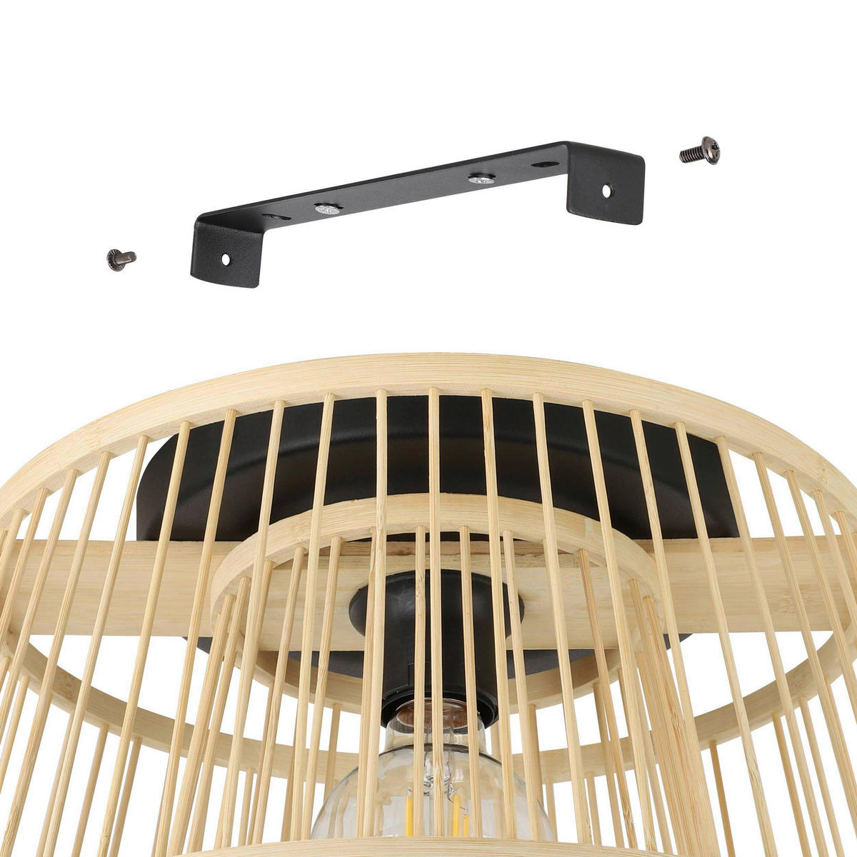 DECKENLEUCHTE  38/21 cm    - Schwarz/Naturfarben, Design, Holz/Metall (38/21cm) - Eglo