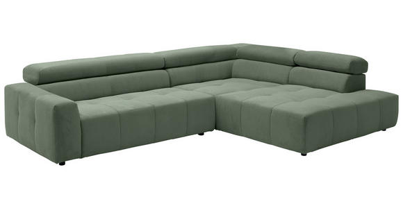 ECKSOFA Olivgrün Feincord  - Schwarz/Olivgrün, KONVENTIONELL, Kunststoff/Textil (311/219cm) - Hom`in