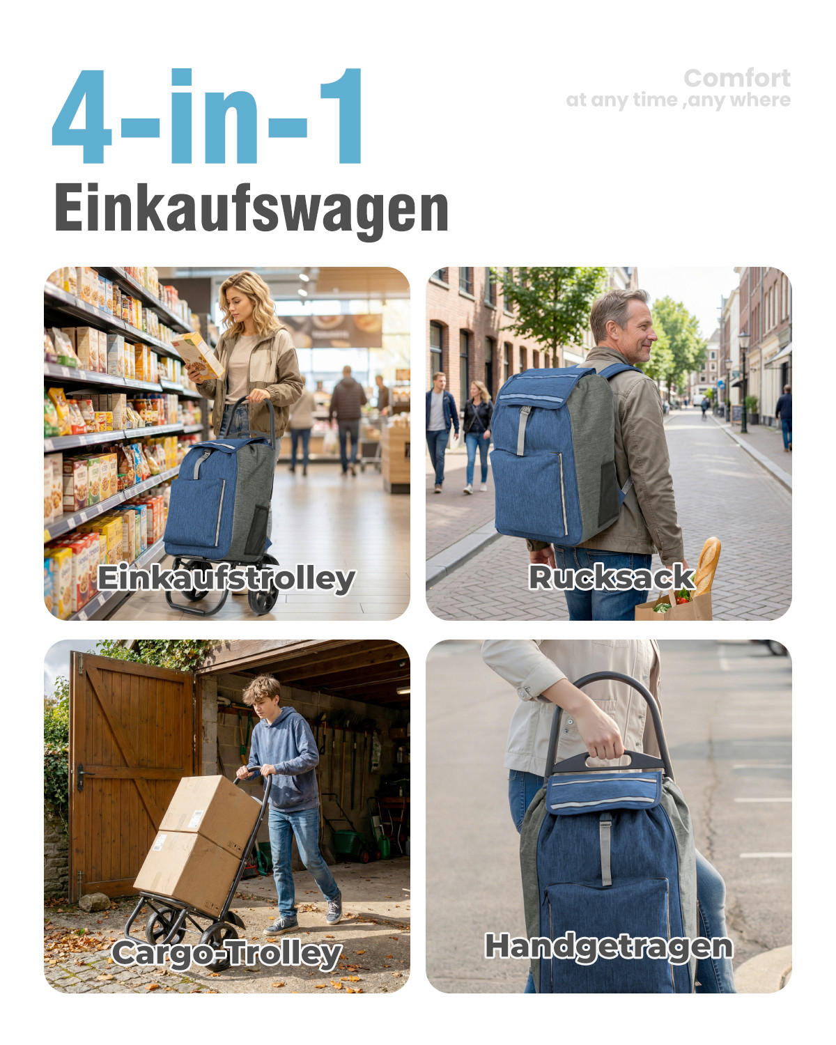 EINKAUFSTROLLEY  - Blaugrau/Schwarz, Trend, Textil/Metall (42.5/101,5/37,5cm) - Milino