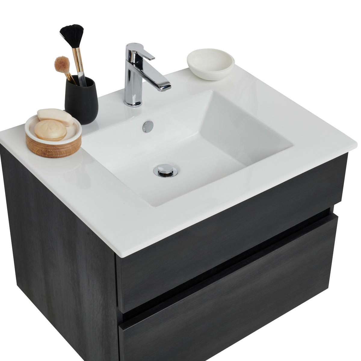BADEZIMMER 3-teilig  in 72 cm  - Weiss/Schwarz, Design, Keramik/Holzwerkstoff (72cm) - Novel