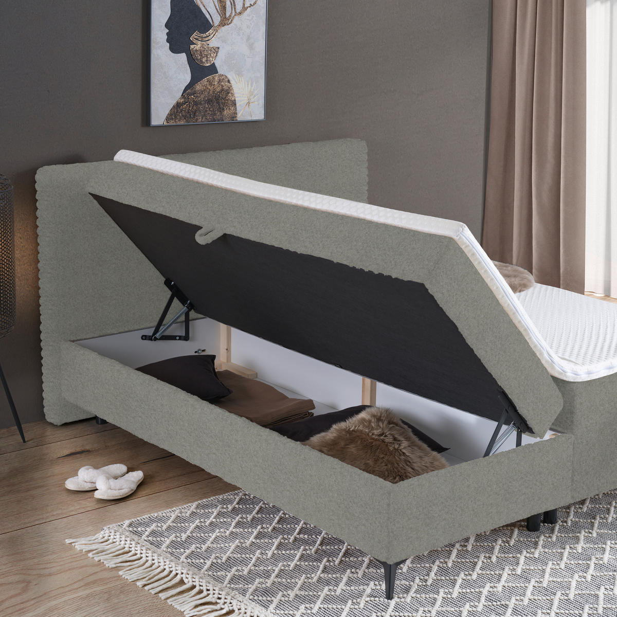 BOXBETT 160/200 cm  in Hellgrau  - Hellgrau/Schwarz, Design, Holz/Holzwerkstoff (160/200cm) - Xora