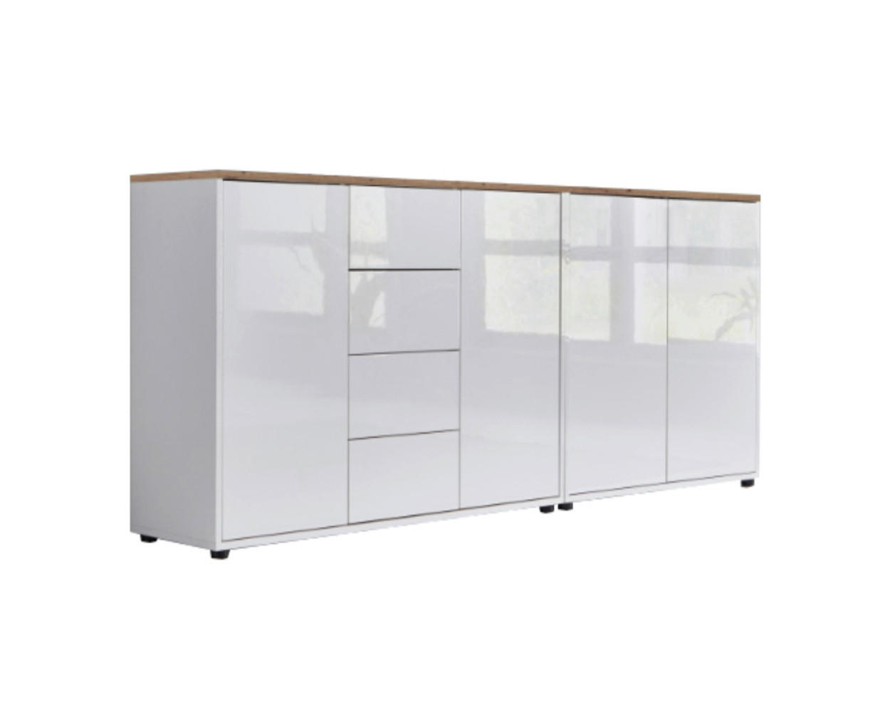 SIDEBOARD 185/73/33 cm  in Weiß, Eiche Artisan, Weiß Hochglanz  - Weiß Hochglanz/Schwarz, MODERN, Holzwerkstoff/Kunststoff (185/73/33cm) - MID.YOU